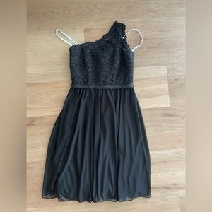 David’s Bridal one shoulder black bridesmaids dress Size 2